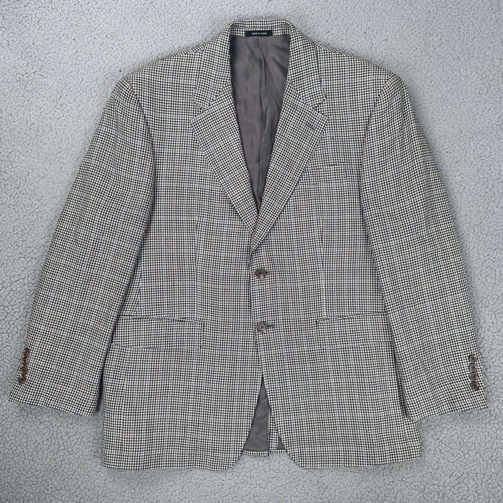 Chaps 100% Silk Blazer Men 40S Multicolor Houndstooth Plaid Preppy Sport Coat